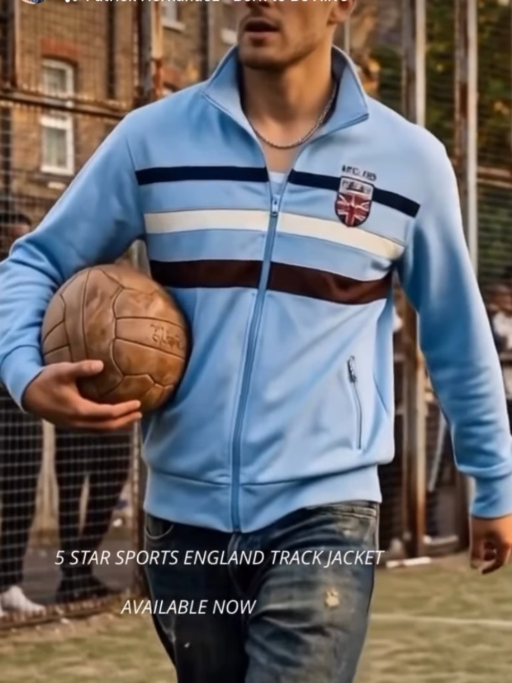 Vintage 5 Star Sports England Track Jacket Light Blue Stripe Retro Size S